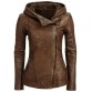 Women's Fashion Oblique Zipper PU Leather Hooded Jacket