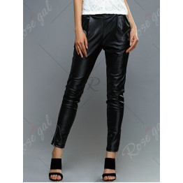 High-Waisted Faux Leather Zippered Pants