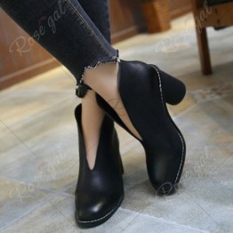 PU Leather V-Shape Dark Colour Ankle Boots