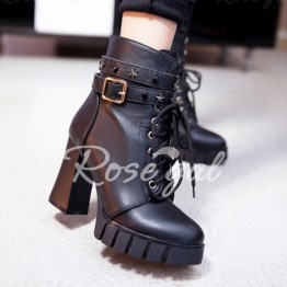 Punk Style Pentagram and Lace-Up Design Women's Boots