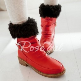 Simple Ruched and Faux Fur Design Women's Short Boots